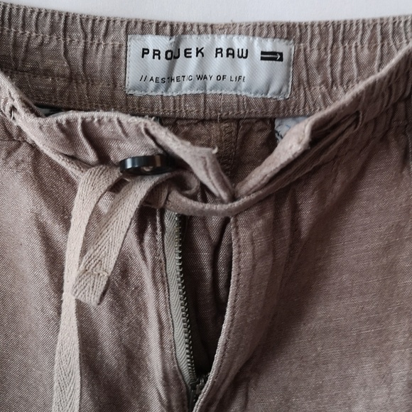 Women's Projek Raw Casual Pants Taupe Size Medium Zipper & Draw String 55% Linen - Picture 3 of 7